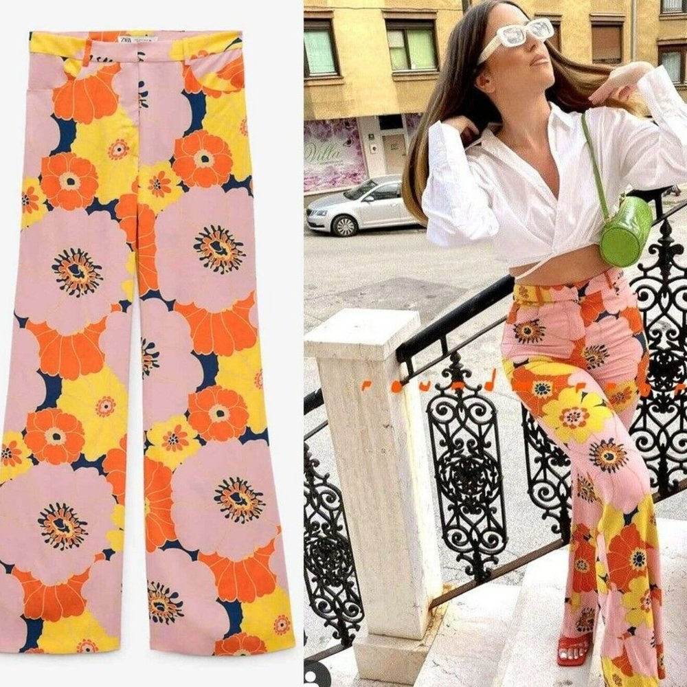 NWT ZARA SOLDOUT FAV FLORAL PRINT FLARE PANT SS21 MEDIUM